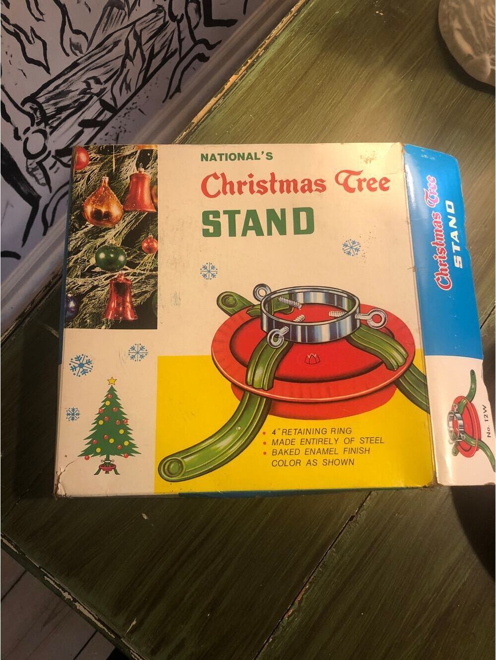 National's Christmas Tree Stand VINTAGE Steel Red and Green 4" Ring